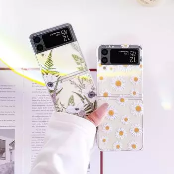 Чехол для Samsung Galaxy Z Flip 4 3, прозрачный противоударный жесткий чехол с рисунком ромашки для Samsung Z Flip4 Flip3 5g For Samsung Z Flip 3