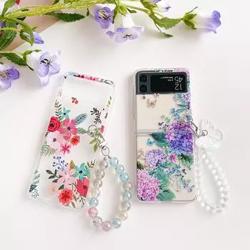 Чехол для Samsung Galaxy Z Flip 4 3, браслет с цветочной росписью, прозрачный противоударный чехол для ПК, твердая задняя крышка для Samsung Zflip 4 3, чехол For Samsung Z Flip 4