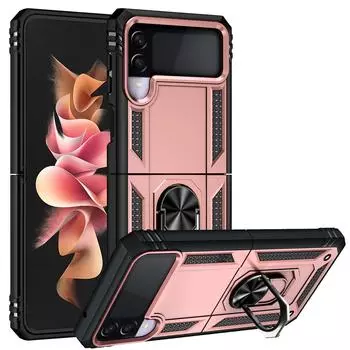 Чехол для Samsung Galaxy Z Flip 4 Flip 3, держатель с кольцом на палец, подставка, чехол-подставка военного класса, чехлы для телефонов для Z Flip4 Z Flip 4 розовый
