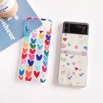 Чехол для Samsung Galaxy Z Flip 4 3, цветной рисунок с любовью, прозрачный противоударный чехол для ПК, твердая задняя крышка для Samsung Zflip4 Flip3, чехол For Samsung Z Flip 3