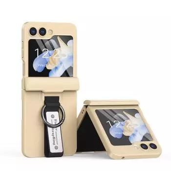 Чехол для Samsung Galaxy Z Flip 5, цветной, приятный для кожи, матовый, складной, с кольцом, кронштейном для ремешка, с зеркальной пленкой, твердая задняя крышка for Galaxy Z Flip 5