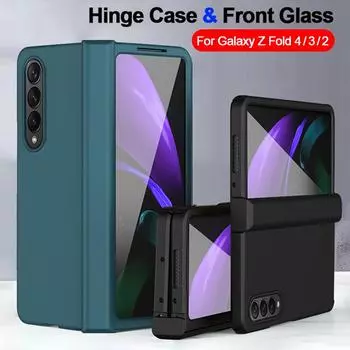 Чехол для Samsung Galaxy Z Fold 4 5g, шарнир, полная защита экрана, стеклянная пленка, жесткий чехол для Samsung Z Fold 2, 3, 4, Fold4, шарнирный чехол For Samsung Z Fold 4 чёрный