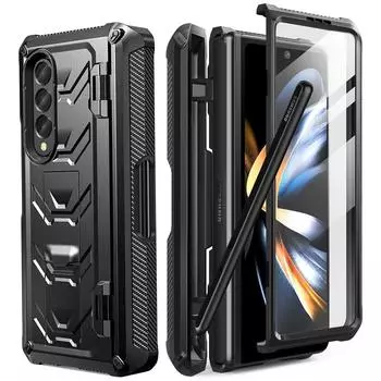 Чехол для Samsung Galaxy Z Fold 4 3 5g, двухслойный прочный чехол на весь корпус со встроенной защитной пленкой для экрана, подставкой и слотом для ручки S for Galaxy Z Fold 4 белый