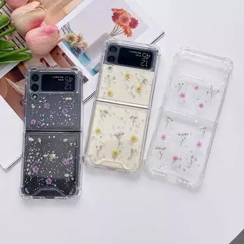 Чехол для Samsung Z Flip 3, прозрачный блестящий складной чехол с цветочным рисунком для Samsung Galaxy Z Flip 4 Z Flip3 5g, противоударная жесткая задняя крышка Z Flip 3 жёлтый