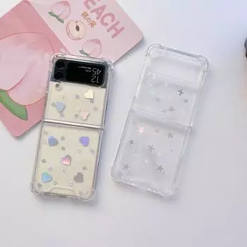 Чехол для Samsung Z Flip 3, прозрачный складной чехол с блестками и звездами в форме сердца для Galaxy Z Flip 4 Zflip3 5g, противоударная жесткая задняя крышка For Z Flip 2