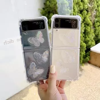 Чехол для Samsung Z Flip 3, прозрачный складной чехол для телефона с бабочкой для Samsung Z Flip 4 Zflip3 5g, противоударная жесткая задняя крышка из ТПУ For Z Flip 4 прозрачный