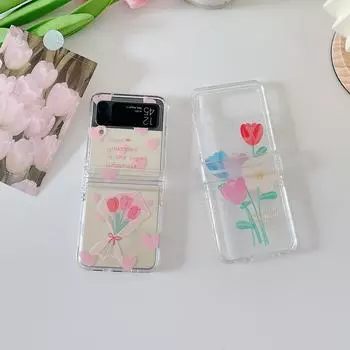 Чехол для Samsung Z Flip 4 Ins Love Tulip, прозрачный складной чехол для телефона Samsung Z Flip 3 Zflip4 3, противоударная жесткая задняя крышка For Samsung Z Flip 3