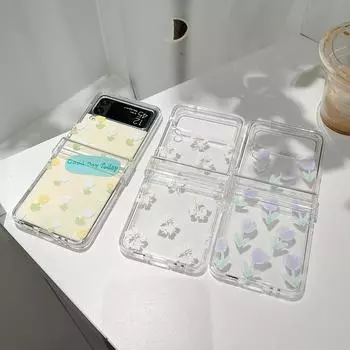 Чехол для Samsung Z Flip 4, прозрачный складной чехол с цветком тюльпана для Samsung Z Flip 3 Zflip4 3 5g, противоударная жесткая задняя крышка For Samsung Z Flip 4