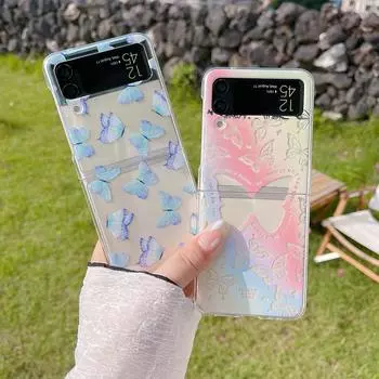 Чехол для Samsung Z Flip 4, прозрачный складной чехол с градиентом бабочки для Samsung Z Flip 3, 5 г, Z Flip4, противоударная жесткая задняя крышка For Z Flip 4