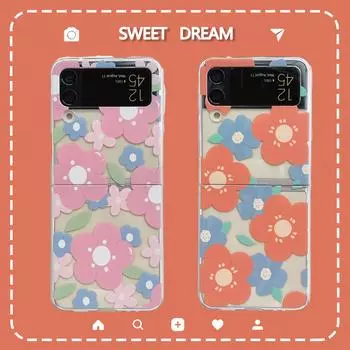 Чехол для Samsung Z Flip 4, прозрачный складной чехол с цветочной росписью для телефона Samsung Z Flip 3 Z Flip4, противоударная жесткая задняя крышка Samsung Z Flip 2 оранжевый