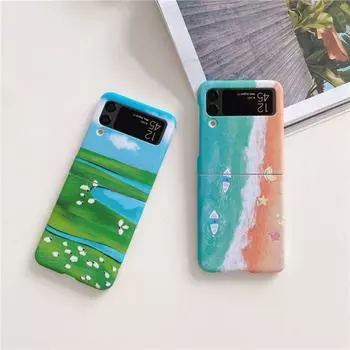 Чехол для Samsung Z Flip 4, складной масляный чехол с морским пейзажем для Samsung Z Flip 3, 5 г, Zflip4, противоударная жесткая задняя крышка с жидкостью Samsung Z Flip 4