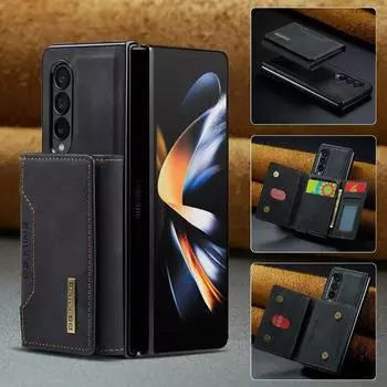 Чехол для Samsung Z Fold 5 3 Z раза 4 S23 S22 S21 Ultra S20 A12 A22 A32 A52 A13 A33 A53 A14 A24 A34 A54, откидной кожаный чехол-кошелек с магнитной подставкой Samsung Z Fold 3 чёрный