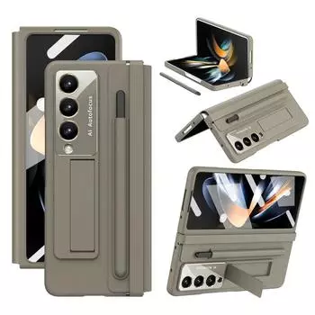 Чехол для Samsung Z Fold 5 4, чехол для телефона, складной экран, кожаный шарнир с прорезью для ручки, пленка, интегрированная с бесплатным чехлом для стилуса For Samsung Fold5