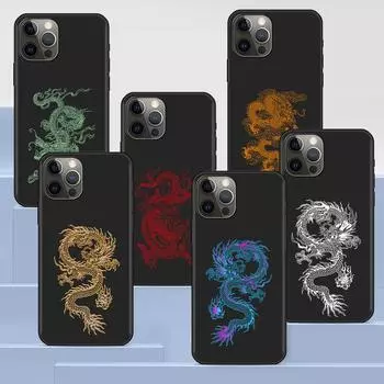 Чехол для телефона Apple Iphone 14 11 13 Pro Max 12 Mini Xr 7 8 + Se 2020 Xs 6 6s Plus 5 5S, крутой силиконовый черный чехол с изображением дракона iPhone 14 Plus