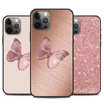 Чехол для телефона для Iphone 14 12 11 Pro Xr Max Xr X 8 7 6s 6 Plus, черный чехол из ТПУ, золото, розовая роза, блестящие сердечки For iPhone 14Pro Max