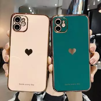 Чехол для телефона для Iphone 14 13 12 11 Pro Max Xr X Xs Max 14pro Max 11 Pro, мягкий чехол из ТПУ с гальваническим покрытием и рисунком сердца любви For iPhone X or XS