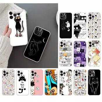 Чехол для телефона для Iphone 14 Pro Max 13 12 11 Pro Max Xs Xr X 12mini 7 8 Plus Se, чехол с рисунком черного кота и кота, принципиально iphone XR