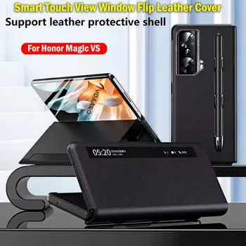 Чехол для телефона Honor Magic Vs Smart Touch View с откидным окном, чехол для Honor Magic Vs Flip, кожаный чехол с дополнительным слотом для сенсорной ручки Case Add Touch Pen розовый