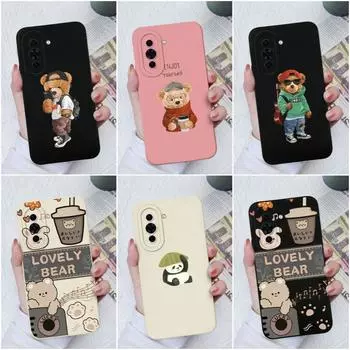 Чехол для телефона Huawei Nova 6 7 8 9 10 11 Pro SE P30 P40 Lite Cute Bear Мягкий жидкий силиконовый матовый чехол Противоударный защитный чехол для камеры Huawei бампер Huawei P40
