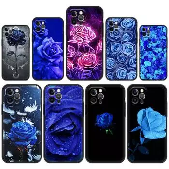 Чехол для телефона iPhone 13 15 14 12 11 Pro MAX XR X SE XS 7 8 Plus Luxury iPhone13 Capa Silicone Cover Fundas Blue Rose Flower iPhone 15