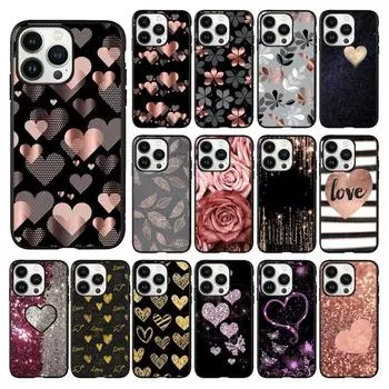 Чехол для телефона iPhone 14 13 12 11 Pro Max XS XR X 8 7 Plus SE Чехлы для мобильных телефонов Gold Rose Love Heart Funda Cell iPhone 7 8 SE