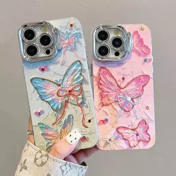 Чехол для телефона iPhone 15 Pro Max 11 12 13 14 Pro Max 14pro 12pro модный красочный узор с бабочками невидимый кронштейн объектива защитная пленка задняя крышка for iphone 11 синий