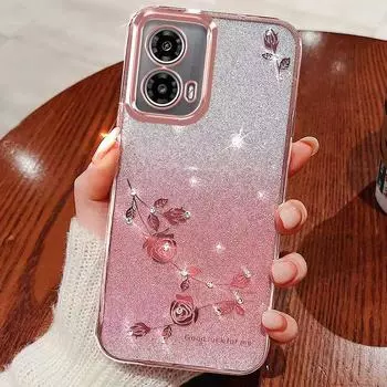 Чехол для телефона Motorola Edge 50 Fusion 5G, розовый цветок, прозрачный противоударный защитный чехол с роскошным бриллиантовым блеском Moto Edge 50 Fusion розовый