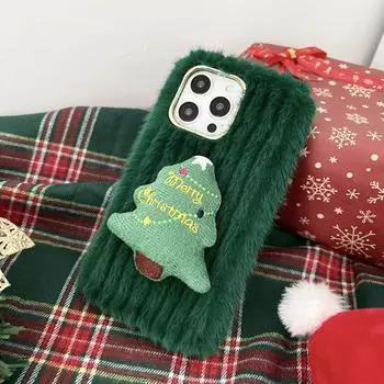Чехол для телефона New Year Merry Christmas Tree Plush Boots для iPhone 16 15 14 13 12 11 Pro max/Samsung S25 S24 S23 Ultra FE A15 A25 A35 A55/Redmi 13C iphone 16 зелёный