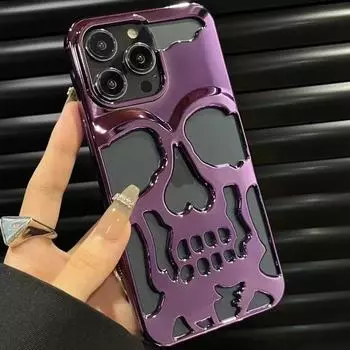 Чехол для телефона с 3D полым черепом и мозолистым чехлом для iPhone 15 14 ProMax Plus 13 12 11 Pro Max с роскошным покрытием, противоударный мягкий чехол Ghostface For iPhone 14 фиолетовый