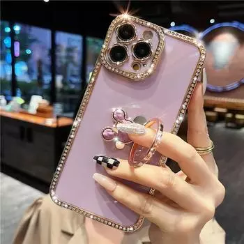 Чехол для телефона с блестящим 3D кристаллом и подставкой для iphone 14 13 12 11 Pro max/Samsung S22 S21 S23 Ultra A13 A23 A33 A53 A12 A22 A32 A52 A14 A54/крышка из ТПУ iphone 6 6s зелёный