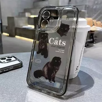 Чехол для телефона с черным котом для iPhone 15 14 Pro Max, чехол для iPhone 11 12 13 Pro Max XR X XS 7 8 14 15 Plus SE, силиконовый чехол с милым мультяшным рисунком For iPhone 11Pro Max