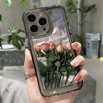 Чехол для телефона с цветком розы для iPhone 14 Pro, чехол для iPhone 11 13 12 15 Pro Max XR XS X 7 8 Plus SE SE3, мягкий противоударный прозрачный чехол For iPhone 11Pro Max