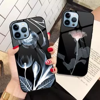 Чехол для телефона с цветочным принтом для Iphone 14 13 11 12 Pro Max Mini Xs Xr X 7 8 6s Plus Se 2022, роскошный чехол из закаленного стекла Carcasa For iphone SE 2022