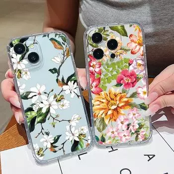 Чехол для телефона с цветочным принтом для iPhone 15 Pro Max 14 Plus 13 12 11 Pro Max Xs Xr, ударопрочный, мягкий, прозрачный, тонкий, прозрачный, защитный чехол для линз iPhone 15