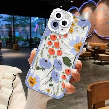 Чехол для телефона с цветочным узором для iPhone 11, чехол для iPhone 13, 12, 14, 15 Pro Max 12 13 Mini XR XS X 7 8 15 Plus SE 2020, мягкая силиконовая задняя крышка For iphone 11 Pro
