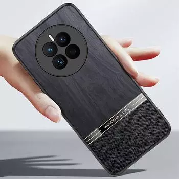 Чехол для телефона с имитацией текстуры дерева для Huawei Mate 60 Pro, защитный чехол для объектива камеры для HUAWEI Mate 50 30 40 60 Pro Plus, мягкий силиконовый чехол-бампер Mate 60 Pro чёрный