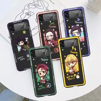 Чехол для телефона с изображением аниме «Убийца демонов» для Samsung Galaxy Z Flip 4 5g Flip3, черный чехол Z Flip 3 4, жесткий ПК, роскошный Zflip3 Funda Samsung Z Flip 5G