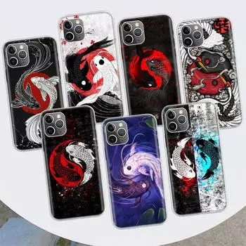 Чехол для телефона с изображением японской рыбы кои Инь-Янь для Apple iPhone 11 12 13 14 Pro 7 XR X XS Max 6 6S 8 Plus + Mini 5 SE с принтом, мягкий чехол iPhone 11