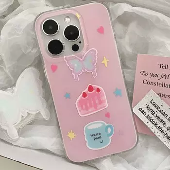 Чехол для телефона с изображением торта и бабочки, сладкий смайлик Imd Love Heart Stars Ins для Iphone 11 12 13 Promax 14 Pro Max Love, задняя крышка в виде ракушки for iphone 11