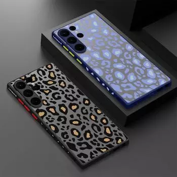 Чехол для телефона с леопардовым принтом для Samsung S25 S24 S23 S22 Ultra Plus S21 S20 Fe A54 A53 A52 5g A13 4g/5g противоударный гибридный мягкий акриловый чехол с мягкими краями Samsung S24 чёрный/коричневый