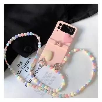 Чехол для телефона с милым бантом и длинным ремешком через плечо Love для Samsung Galaxy Z Flip 4 Z Flip 3 5g, полный защитный чехол на петлях Galaxy Z Flip 3