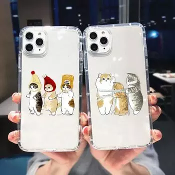 Чехол для телефона с милым котом и забавным мультяшным рисунком для iPhone 11 12 14 13 Pro Max XR XS X 8 7 Plus, прозрачный мягкий чехол с милым животным рисунком iPhone 6 6s