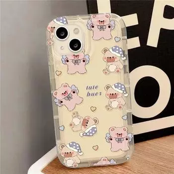 Чехол для телефона с милым медведем для iPhone 15 Pro Max, чехол для iPhone 13 11 12 14 Pro XS Max X XR 7 8 Plus SE, противоударный защитный чехол For iPhone 14 Plus