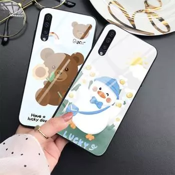 Чехол для телефона с милым медведем и уткой для Samsung Galaxy A72 A22 A21s A03 Core A52 A70 A71 A73 A53 A13 5g A03 A42, крышка из закаленного стекла For Samsung A03