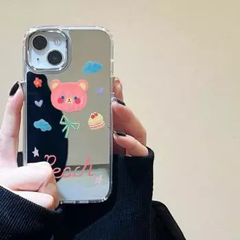 Чехол для телефона с милым медведем из мультфильма для iPhone 15 Pro Max, чехол для iPhone 11 13 14 Pro XR XS 12 Pro X, роскошное покрытие, зеркальный чехол для макияжа For iPhone 11