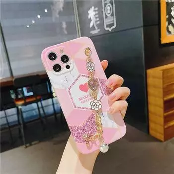 Чехол для телефона с мраморным браслетом 14 Pro Max для iPhone 11 12 13 X XR XS MAX 7 8 Plus SE2 3, мягкий защитный чехол-цепочка For iPhone 11
