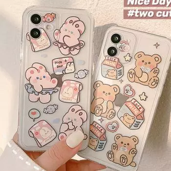 Чехол для телефона с мультяшным рисунком для Iphone 11 12 13 Pro Max Mini X Xr Xs Max Se 2020 7 8 Plus, чехлы для пар с милым кроликом и медведем for iphone 12 mini