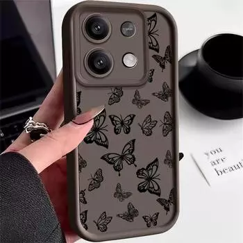 Чехол для телефона с рисунком бабочки для Xiaomi 13T 11T Pro Poco F6 Pro X6 M6 X5 Pro Redmi Note 13 4G 12 11 10 Pro Max, мягкий матовый силиконовый противоударный чехол Xiaomi 13T / 13T Pro чёрный