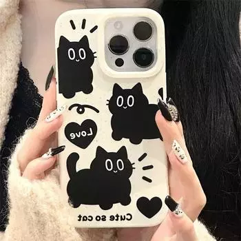 Чехол для телефона с рисунком черного кота для iPhone 15, чехол для iPhone 13 11 12 14 Pro Max XR XS X 7 8 Plus SE, мягкий силиконовый чехол из пшеничной соломы For iPhone 11 Pro