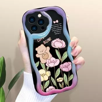 Чехол для телефона с рисунком цветов и животных для iPhone 15, 14, 13, 12, 11, Samsung Galaxy A52, Xiaomi Redmi 14, 13C, кремовый текстурированный корпус, мягкий чехол с волнистыми краями iPhone 12 Mini белый